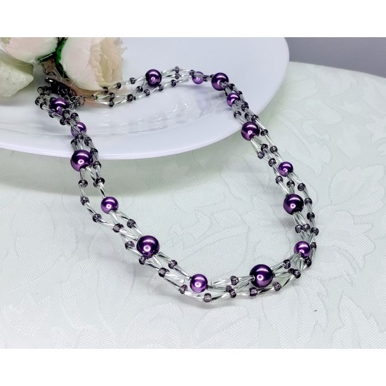 Náhrdelník perličkový fialový NJ036