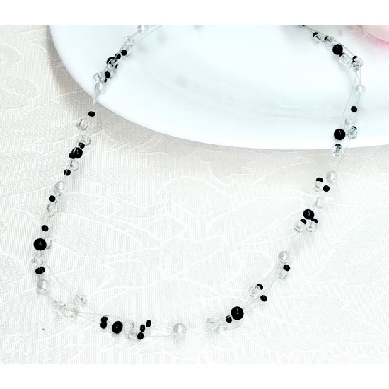 Náhrdelník perličkový černo-bílý NJ051