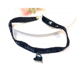 Náhrdelník choker Ela černý se srdcem NJ044B