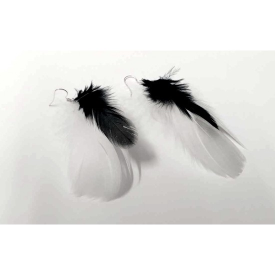 Náušnice peříčka bílá/černá NA003c