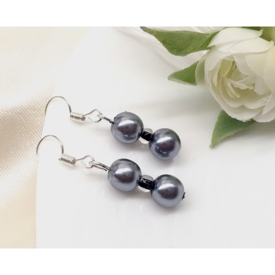 Náušnice perličkové šedé metalické NA004