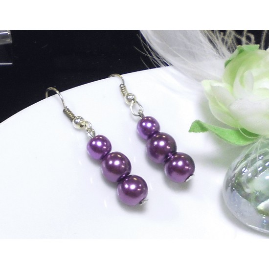 Náušnice perličkové fialové B293