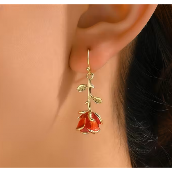 Náušnice růžičky čeveno-zlaté Na021