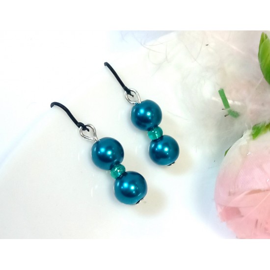 Náušnice hypoalergenní perličkové petrolejové NAH03b