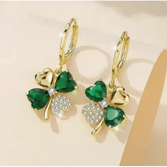 Náušnice čtyřlístky zlaté zdobené zirkony  Na001