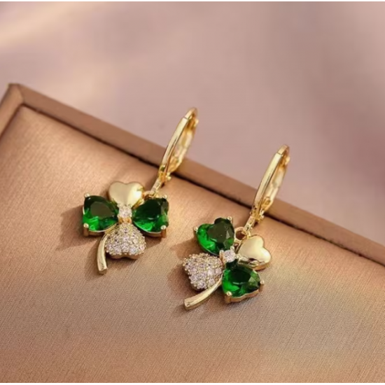 Náušnice čtyřlístky zlaté zdobené zirkony  Na001