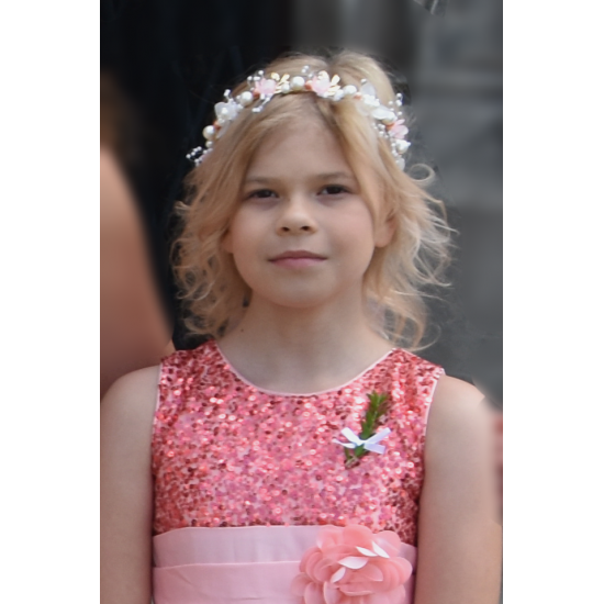 Květinový věneček do vlasů s růžovou stuhou C123