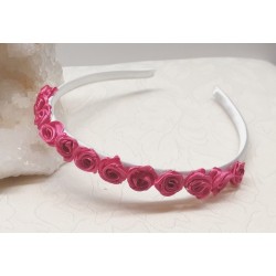 Diana čelenka do vlasů bílá saténová s růžičkami C006D