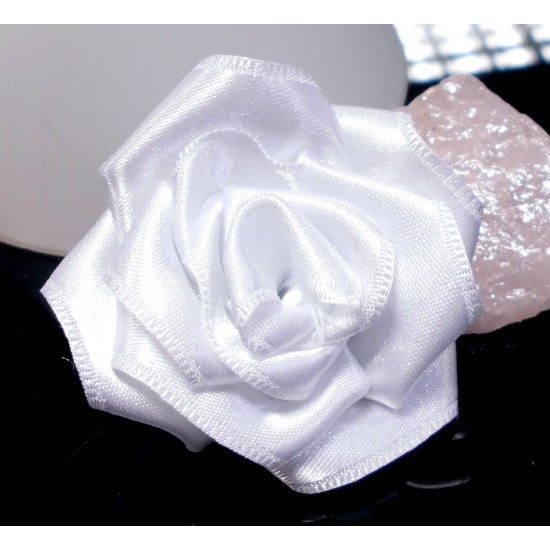 Brož 3v1 bílá saténová růžička BR003