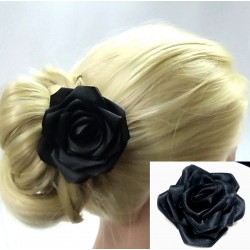 Brož 3v1 do vlasů černá saténová růžička velká BR008