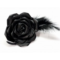 Brož 3v1 do vlasů černá saténová růžička s pírky velká BR008a Brož 3v1 do vlasů černá saténová růžička s pírky velká BR008a