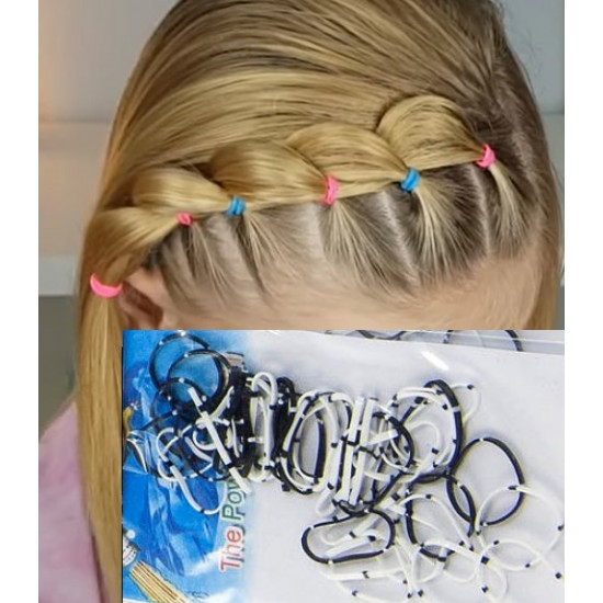 Gumička do vlasů silikonová černá + bílá (40ks) G011D