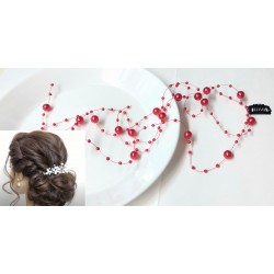 Aplikace do vlasů svatební s červenými perličkami AP11E