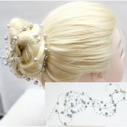 Aplikace do vlasů svatební dlouhá se stříbrnými perličkami AP11ST