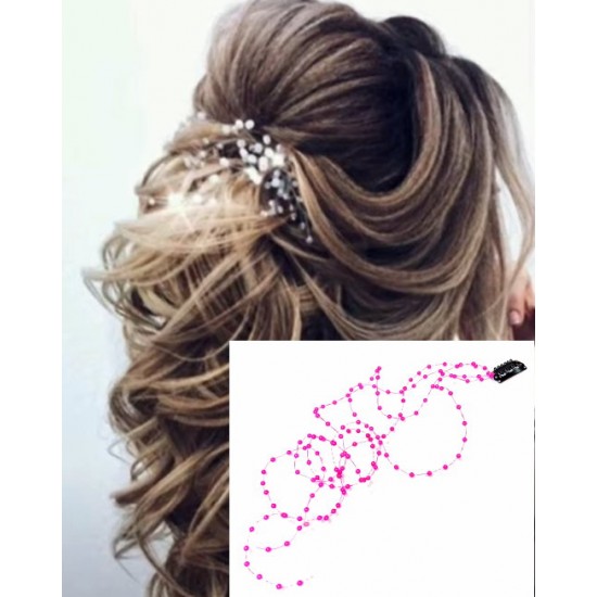 Aplikace do vlasů svatební s růžovými perličkami AP10A
