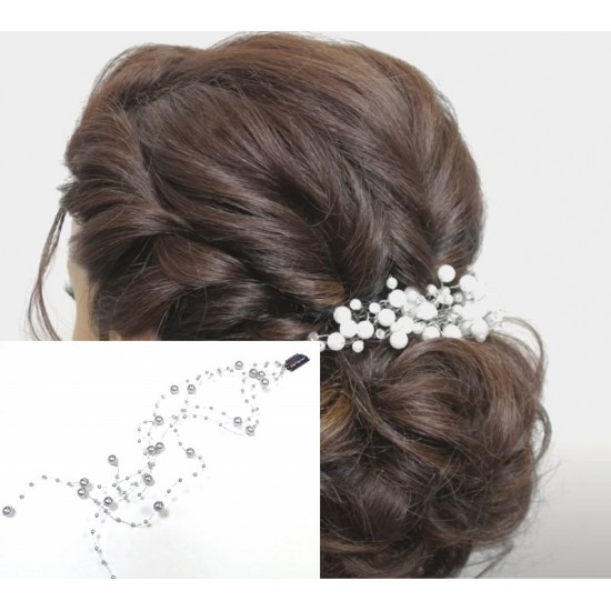 Aplikace do vlasů svatební se stříbrnými perličkami AP11B