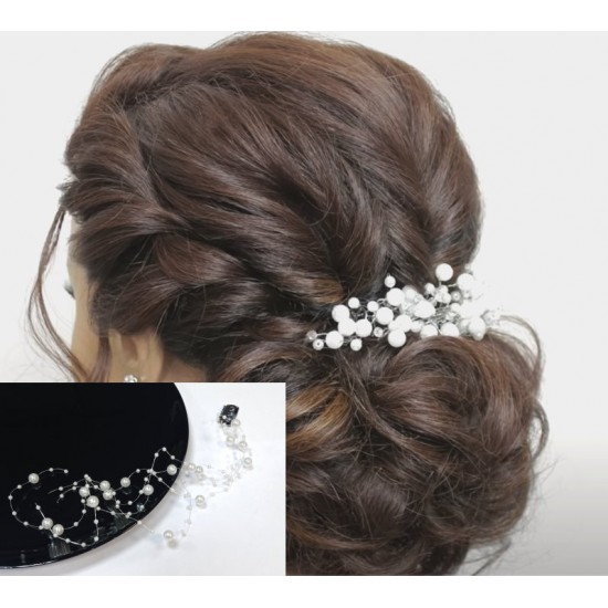 Aplikace do vlasů svatební se sněhově bílými perličkami AP11