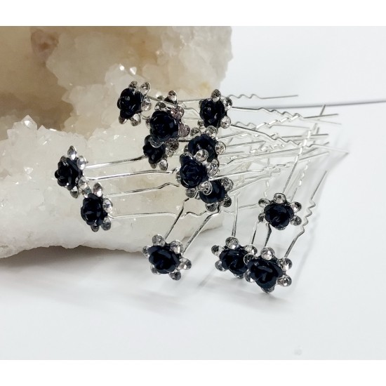 Vlásenka Růžička černá se zirkony (sada 3ks) BV011