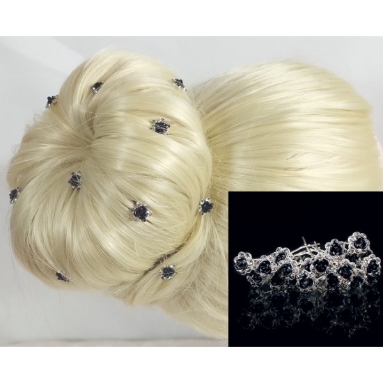 Vlásenka Růžička černá se zirkony (sada 3ks) BV011