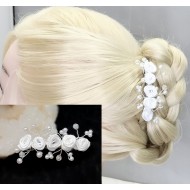 Francouzská spona do vlasů Rose bílá s perličkami SF019