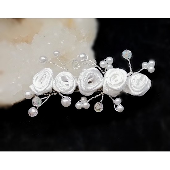 Francouzská spona do vlasů Rose bílá s perličkami SF019