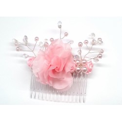 Hřebínek Alia svatební s růžovými květy a perličkami BH39