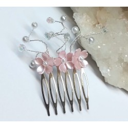 Hřebínek Altea svatební růžové kvítky s perličkami BH29c