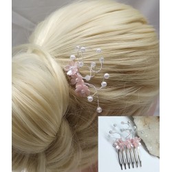 Hřebínek Altea svatební růžové kvítky s perličkami BH29c