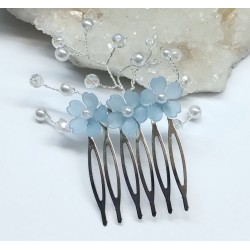 Hřebínek Altea svatební s modrými kvítky a perličkami BH29d