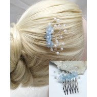 Hřebínek Altea svatební s modrými kvítky a perličkami BH29d