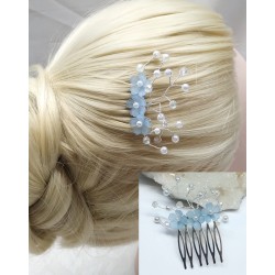 Hřebínek Altea svatební s modrými kvítky a perličkami BH29d