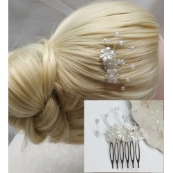 Hřebínek Altea svatební bílé kvítky s perličkami BH29b