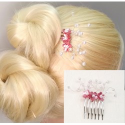 Hřebínek Altea svatební tmavě růžové kvítky s perličkami BH29E