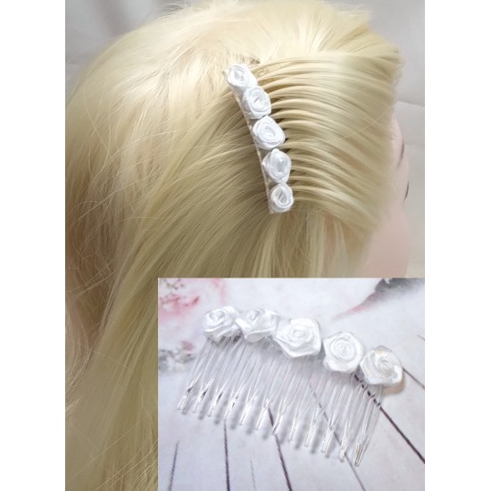 Hřebínek do vlasů Atlanta bílý s růžičkami BH14d