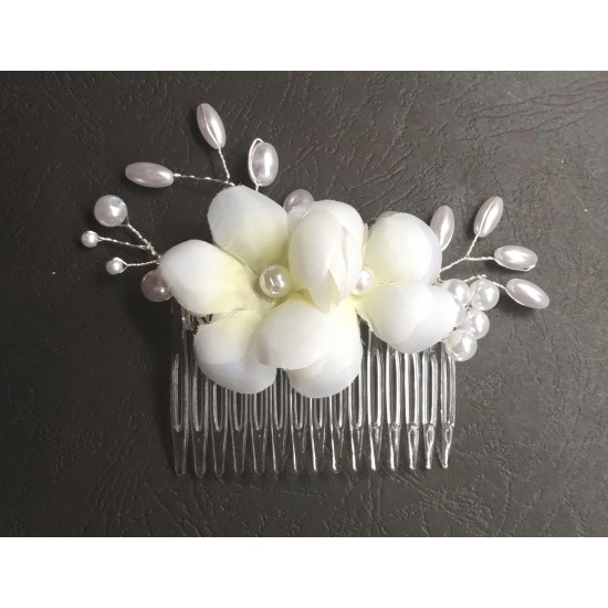 Hřebínek do vlasů Amanda bílý s květy BH14b