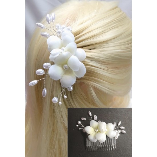 Hřebínek do vlasů Amanda bílý s květy BH14b