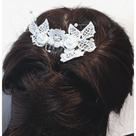 Hřebínek do vlasů bílý krajkový s perličkami  BH14d