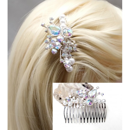 Hřebínek do vlasů Agáta svatební stříbrný BH23