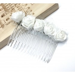 Hřebínek Amelie svatební bílý s většími růžičkami BH24