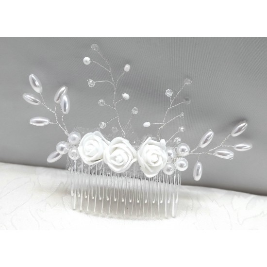 Hřebínek do vlasů Ariana svatební s růžičkami a perličkami BH27