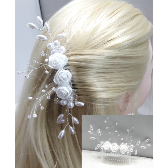 Hřebínek do vlasů Ariana svatební s růžičkami a perličkami BH27