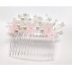 Hřebínek do vlasů Ariana svatební s růžovými kvítky a perličkami BH26