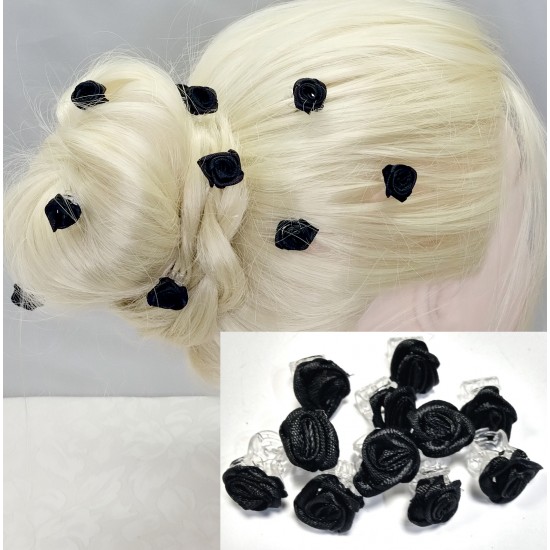 Malý skřipec do vlasů Adélka s růžičkou černý (sada 5ks) A179e