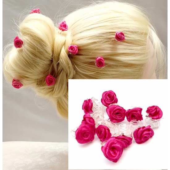 Malý skřipec do vlasů Adélka s růžičkou fuchsiový (sada 5ks) A179F