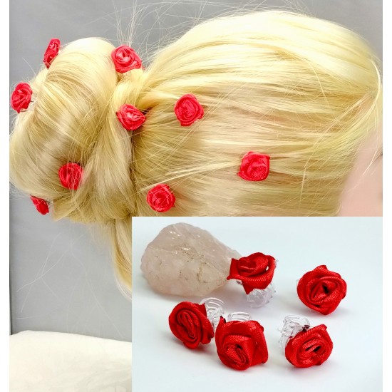 Malý skřipec do vlasů Adélka s růžičkou červený (sada 5ks) A179G