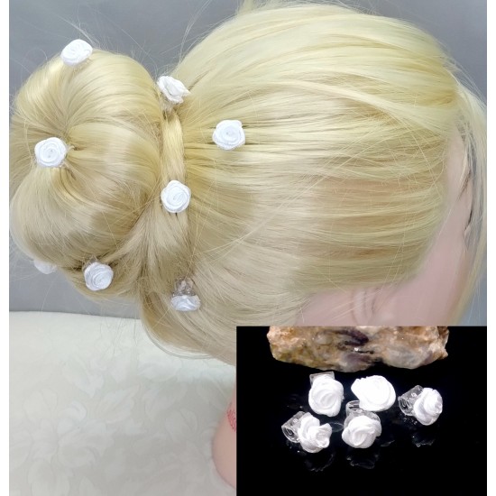 Malý skřipec do vlasů Adélka s růžičkou bílý (sada 5ks) A179