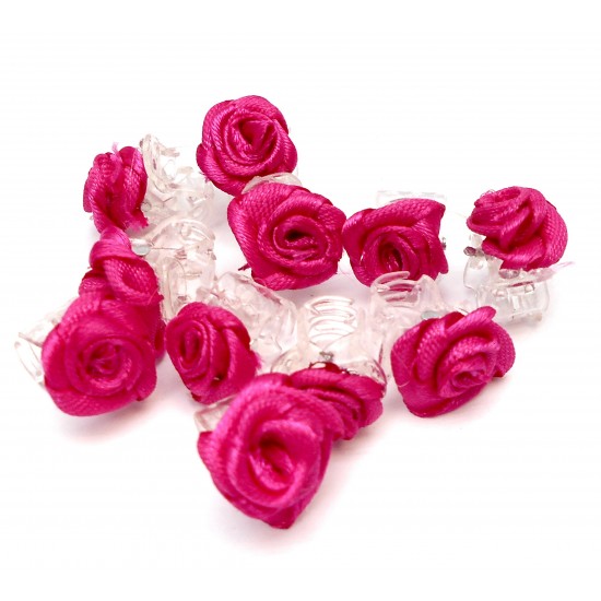 Malý skřipec do vlasů Adélka s růžičkou fuchsiový (sada 5ks) A179F
